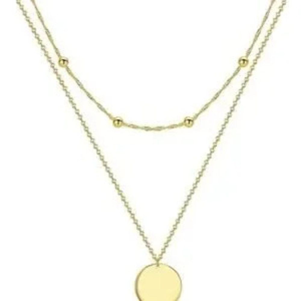GOLD 18k Gold Plated Disc Pendant Beaded Layered Necklace - Picture 2 of 4